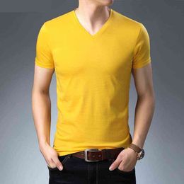 T Shirt Men Summer tops tees fashion Men's Cotton Short Sleeve V-neck T Shirts 1061 G1229