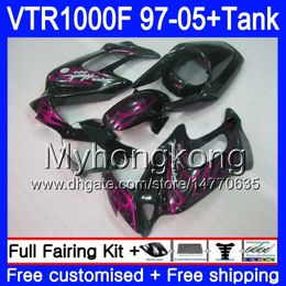 Fairing For HONDA SuperHawk VTR1000 F 1997 1998 1999 Rose flames 2000 2001 56HM.208 VTR 1000 F 1000F VTR1000F 97 98 99 00 01 05 Body+Tank