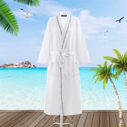 100% Pure Cotton Bathrobel Waffle Men Kimono Men's Robe Long Thin Unisex Pyjamas Sauna Clothes Sleepwear Water Absorption White 201109
