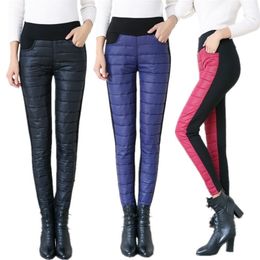 Winter Women Down Pants Plus Size Velvet Thickening Slim Thermal Female Warm Trousers High Waist Straight Cotton Pant 201102