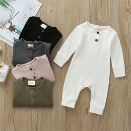 New Autumn Baby Clothes Newborn Infant Baby Boy Girl Cotton Solid Romper Knitted Ribbed Jumpsuit Warm Outfit 201028