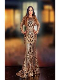 Real Image Gold Evening Dresses Glitter Sequins Mermaid Party Dress Bling Newest Slim Long Sleeves Girl Prom Gowns In Stock