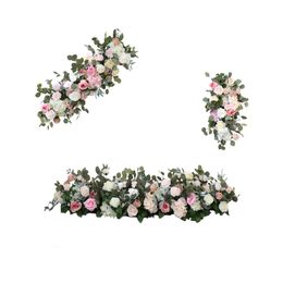Custom Pink Artificial Floral Decor For Wedding Round Arch Iron Frame Flowers Row Arrangement Outdoor Party Event Layout Floral