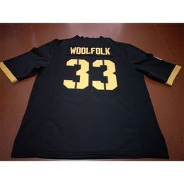 Men Army Black Knights Darnell Woolfolk #33 real Full embroidery College Jersey Size S-4XL or custom any name or number jersey