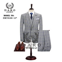 DARO Mens Suit terno Slim Fit Casual one button Fashion Grid Blazer Side Vent Jacket and Pant for Wedding Party DR8188 201105