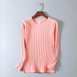 Spring Thin Women's 95% Cotton Striped Solid Colour Long-sleeved T-shirt Female M-3XL Super Elastic Slim O-neck Girls Tops Tee 201125