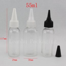 55ml X 50 empty oval shape Plastic E liquid bottle , transparent PET food container with twist top caps pointed mouth cap lid