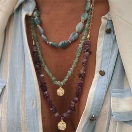 Wholesale Multi-layer Bohemian Ethnic natural stone Beads Jewelry for Women Necklace Long pendant necklaces Y200730