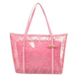 Shopping Bags PVC bag elegant lace Summer Beach woman Shoulder Fashion Handbag Plastic Clear Transparent clear shopping 220303