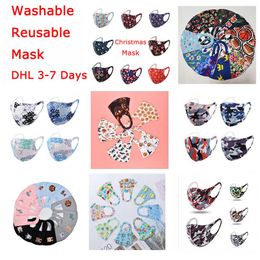DHL Chrismas mask 3D Design Face Mask for adult Kids Halloween silk mask Anti-bacterial Washable Reusable Masks with indiviual bag fast