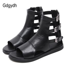 Gdgydh moda fivela liso sandálias verão mulheres estilo romano dedoeste toe vintage europeu liso saltos gladiator sapatos feminino verão