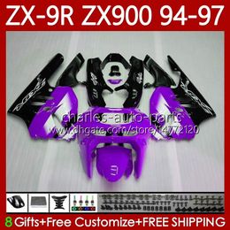 OEM Body Purple Blk Kit For KAWASAKI NINJA ZX-9R ZX900 ZX 9R 9 R 900 CC 1994 1995 1996 1997 Bodywork 100No.108 ZX9 R ZX900C 900CC ZX-900 94-97 ZX9R 94 95 96 97 MOTO Fairing