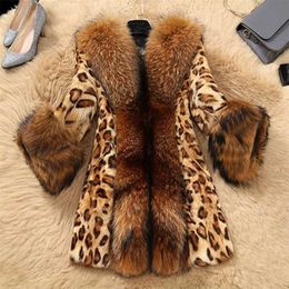 Winter Faux Fur Womens Leopard print coat Plus Size Raccoon Dog Warm luxury s loose long sleeve Elegant 211220