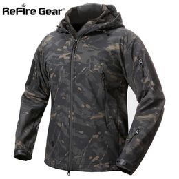 ReFire Gear Shark Skin Soft Shell Tactical Military Jacket Men Waterproof Fleece Coat Army Clothes Camouflage Windbreaker Jacket 201124