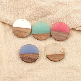 Charms 2pcs 28mm Splice Round Earring Resin Wood Pendant Jewelry Findings Vintage Scrub Bracelet Necklace Handmade Accessory