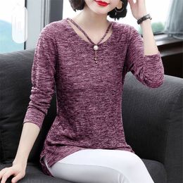 Women Spring Summer Style T-Shirts Tops Lady Casual Long Sleeve O-Neck Gray Tees Shirts LJ200815