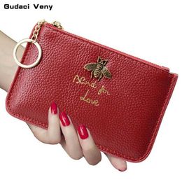Cowhide First Layer Coin Purses Europe And The United States Big Ladies Leather Short Paragraph Purse Zipper Mini Lychee With Ring Key