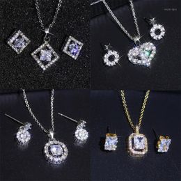 collection sets UK - Earrings & Necklace Jewelry Sets Collection Bride Silver Color Chain Women's Wedding Crystal Jewellry 2022 Trends Accessories Gift