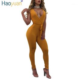 Wholesale- HAOYUAN Sexy Jumpsuits 2017 Backless Bodycon Deep-V Body Full Bodysuit Summer Overalls Jumpsuit Women Rompers combinaison femme1