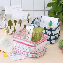 Waterproof Desktop Storage Basket Folding Animals Print Organiser Durable Cotton Linen Sundries Storage Box Cabinet Storage Bag WDH1229