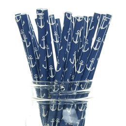 White Anchor Navy Paper Straws Marine Wedding Kids Birthday Baby Shower Party Decoration Free Shipping