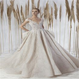 Luxury Chic Wedding Dresses Crystal Beads Appliqued Lace Church Bridal Gowns Sweep Sexy Backless Train Robes De Mariée Custom Made