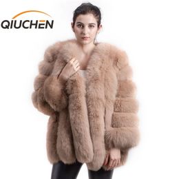 QIUCHEN PJ8128 new arrival FREE SHIPPING women winter real fox fur coat hot sale big fur long sleeve fashion girls jacket 201212