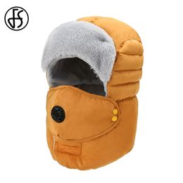 FS Winter Bomber Hats With Breathing Yellow Pink Windproof Earflap Cap For Women Men Ear Protection Hood Hat Beanies Bonnet Y201024