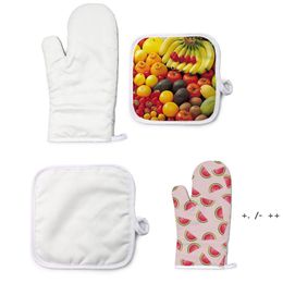 Baking Sets Sublimation Blanks Oven Mitts Plate Mats Heat Transfer Printing Thicken Mittens Heat Resistance Insulation Gloves BBB14444