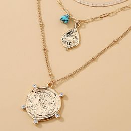 Women's Jewellery Hot Sale Multi-layer Stacked Portrait Wheel Pendant Flat Chain Personalized Choker Can Be Split Women Necklace