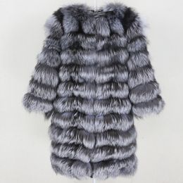OFTBUY Nova jaqueta de inverno feminina longo casaco de pele real natural grande fofo pele de raposa outerwear streetwear grosso quente três quartos