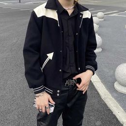 Men's Jackets CE Black and white arrow stitched tweed contrast leather light luxury loose lapel jacket Baseball Jacket