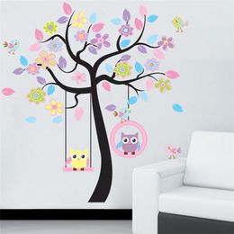 DIY Owl Bird Tree Wall Sticker Home Decor Room for Kids Living room Decals Children Baby Nursery Decorative Wallpapers stickers 220217