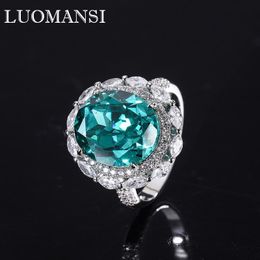 Cluster Rings Luomansi Super Flash 12*14MM Tourmaline Paraiba Silver Ring Woman S925 Fine Jewelry Wedding Party Birthday Gift