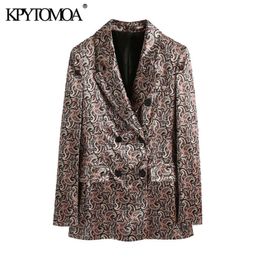 KPYTOMOA Women Fashion Double Breasted Paisley Print Velvet Blazer Coat Vintage Long Sleeve Female Outerwear Chic Tops 201201