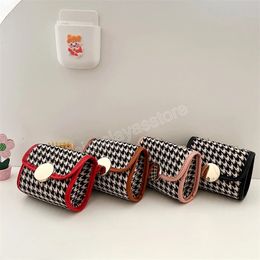 Cute Children Small Square Shoulder Bag Fashion Houndstooth Baby Girls Crossbody Bags Princess Change Chain Coin Purse for Kids