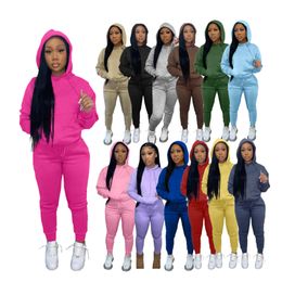 2024 Designer Fall Winter Tracksuits Women Fleece Two Piece Outfits Hooded Hoodies Pants Sweatsuits Matching Sets Solid Sportswear Bulk Wholesale Clothes 5956