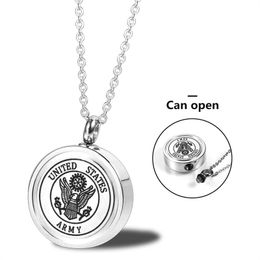 Stainless Steel Silver American soldier USN Navy Cremation Pendant Army United States US Marine Corps Military Opening Ash Necklace Commemorate Relatives Pets