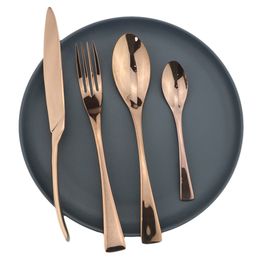 4Pcs/Set Rose Dinnerware Stainless Steel Cutlery Dinner Knife Fork Tea Spoon Tableware Home Kitchen Silverware 211228