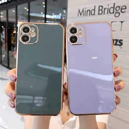 Square Frame Plating Cases For iPhone 14 12 13 11 Pro Max XS XR X 7 8 6s Plus Lens Protection Bling Gold Soft Slim Cover