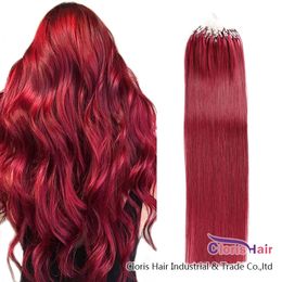 #Bug Micro Beads Loop Natural Hair 100 Strands 0.5g/s Burgundy Straight Silicone Micro Ring Brazilian Remy Hair Extensions Great Texture