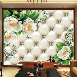 Custom Photo Papel De Parede 3D European Style Soft Case Diamond Flowers Luxury Living Room TV Background Wall Mural Wallpaper