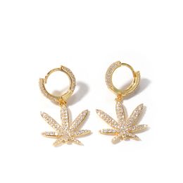 Mens Gold Earrings Silver Womens Maple Leaf Dangle Hoop Earrings Fashion Hip Hop Jewelry