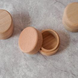 small wooden jewelry boxes UK - 100pcs lot Small Round Wooden Storage Box Ring Box Vintage decorative Natural Craft Jewelry box Case Wedding Accessories