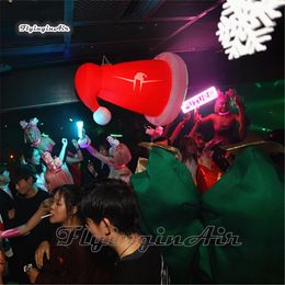 Personalised Lighted Hanging Inflatable Christmas Hat 1.5m Red Air Blown Xmas Hat Balloon For Carnival Party Decoration