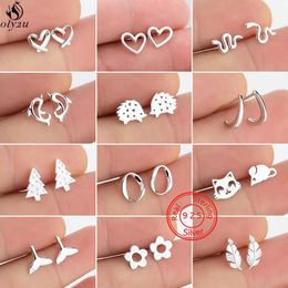 Stud Real 925 Sterling Silver Heart Earrings For Women Korean Small Dolphins Snake Leaf Flower Earings Jewelry Accessorie