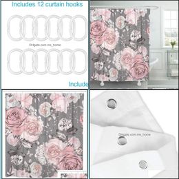 Shower Curtains Bathroom Accessories Bath Home & Garden Flowers And Leaves On Grey Watercolour Floral Pattern Curtain Waterproof Polyester Fa