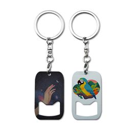 Sublimation Blank Bottle Opener Keychain Pendant Personalised Heat Transfer Metal Key Chain DIY Keyring Gift