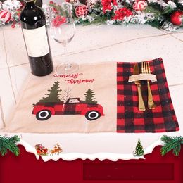 hot Christmas Tree Table Mat Red Truck Placemats Winter Santa Claus Plaid Placemat Dining Home Xmas Table Decoration T2I51550