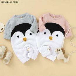 Knitted Baby Romper Autumn Winter Newborn Baby Jumpsuit Penguin Baby Girl Romper Clothes Cotton Boy Romper Jumpsuit Overalls 201029